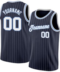 Custom Navy White Pinstripe White-Light Blue Authentic Basketball Jersey
