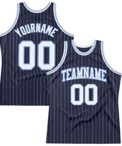 Custom Navy White Pinstripe White-Light Blue Authentic Basketball Jersey