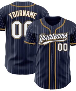 Custom Navy White Pinstripe White-Old Gold Authentic Baseball Jersey