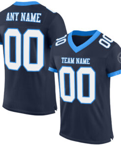 Custom Navy White-Powder Blue Mesh Authentic Football Jersey