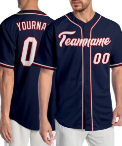 Custom Navy White-Red Authentic Baseball Jersey