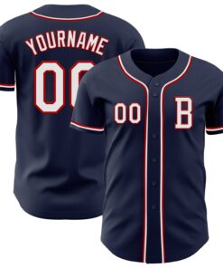 Custom Navy White-Red Authentic Baseball Jersey