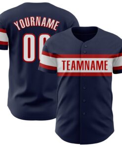 Custom Navy White-Red Authentic Baseball Jersey