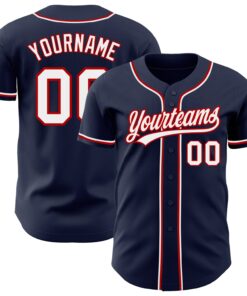 Custom Navy White-Red Authentic Baseball Jersey