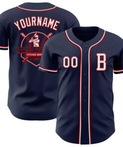Custom Navy White-Red Authentic Baseball Jersey