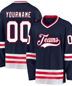 Custom Navy White-Red Hockey Jersey