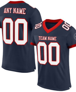 Custom Navy White-Red Mesh Authentic Football Jersey