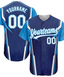 Custom Navy White-Sky Blue 3D Pattern Design Abstract Sport Authentic Baseball Jersey