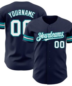 Custom Navy White-Teal Authentic Baseball Jersey