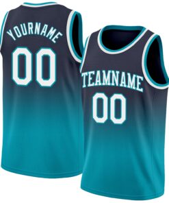 Custom Navy White-Teal Authentic Fade Fashion Basketball Jersey