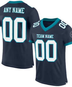 Custom Navy White-Teal Mesh Authentic Football Jersey