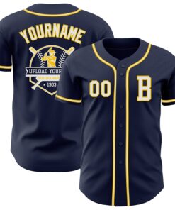 Custom Navy White-Yellow Authentic Baseball Jersey