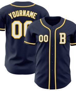 Custom Navy White-Yellow Authentic Baseball Jersey