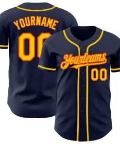 Custom Navy Yellow-Orange Authentic Baseball Jersey