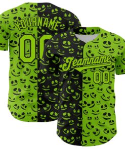 Custom Neon Green Black 3D Pattern Design Rave Halloween Pumpkin Authentic Baseball Jersey