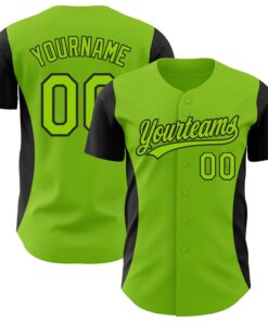 Custom Neon Green Black 3D Pattern Design Side Stripes Authentic Baseball Jersey