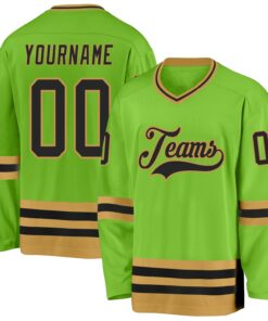 Custom Neon Green Black-Old Gold Hockey Jersey