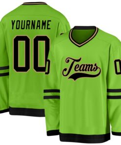 Custom Neon Green Black-Old Gold Hockey Jersey