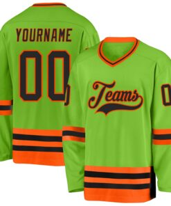Custom Neon Green Black-Orange Hockey Jersey