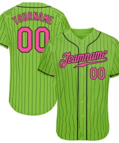 Custom Neon Green Black Pinstripe Pink-Black Authentic Baseball Jersey