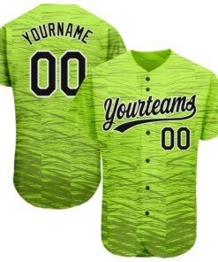 Custom Neon Green Black-White 3D Pattern Design Authentic Baseball Jersey