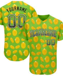 Custom Neon Green Black-White 3D Pattern Design Authentic St. Patrick's Day Drift Fashion Baseball Jersey