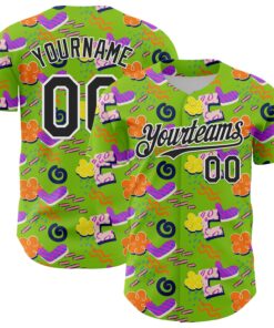 Custom Neon Green Black-White 3D Pattern Design Funny Cartoon Cloud Rain Authentic Baseball Jersey