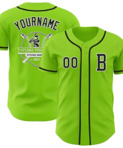 Custom Neon Green Black-White Authentic Baseball Jersey