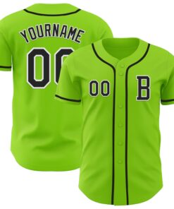 Custom Neon Green Black-White Authentic Baseball Jersey