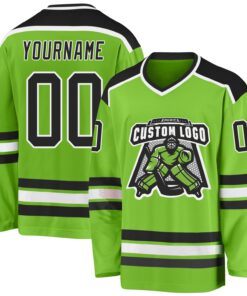 Custom Neon Green Black-White Hockey Jersey
