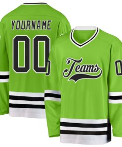 Custom Neon Green Black-White Hockey Jersey