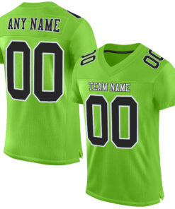 Custom Neon Green Black-White Mesh Authentic Football Jersey