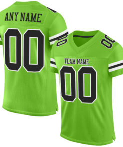 Custom Neon Green Black-White Mesh Authentic Football Jersey