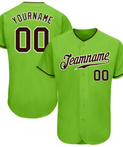 Custom Neon Green Brown-White Authentic Baseball Jersey
