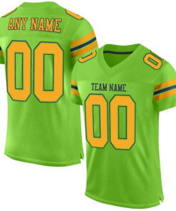 Custom Neon Green Gold-Navy Mesh Authentic Football Jersey