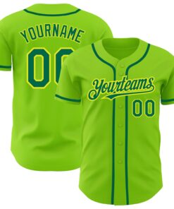 Custom Neon Green Kelly Green-Neon Yellow Authentic Baseball Jersey