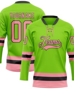 Custom Neon Green Medium Pink-Black Hockey Lace Neck Jersey
