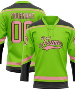 Custom Neon Green Medium Pink-Black Hockey Lace Neck Jersey