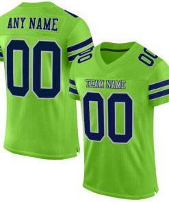 Custom Neon Green Navy-Gray Mesh Authentic Football Jersey