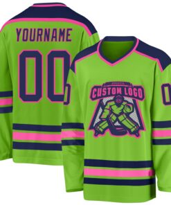 Custom Neon Green Navy-Pink Hockey Jersey