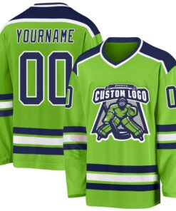 Custom Neon Green Navy-White Hockey Jersey