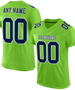 Custom Neon Green Navy-White Mesh Authentic Football Jersey
