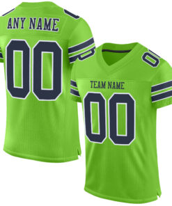 Custom Neon Green Navy-White Mesh Authentic Football Jersey