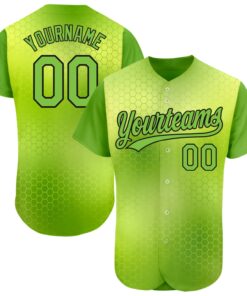 Custom Neon Green Neon Green-Black 3D Pattern Design Authentic Baseball Jersey