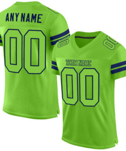 Custom Neon Green Neon Green-Navy Mesh Authentic Football Jersey