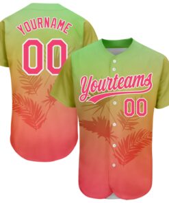 Custom Neon Green Neon Pink-White 3D Pattern Design Hawaii Palm Leaves Authentic Baseball Jersey