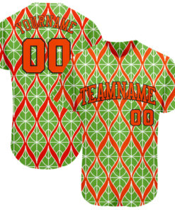 Custom Neon Green Orange-Black 3D Pattern Design Authentic Baseball Jersey