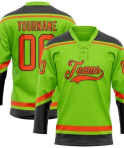 Custom Neon Green Orange-Black Hockey Lace Neck Jersey