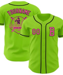 Custom Neon Green Pink-Black Authentic Baseball Jersey