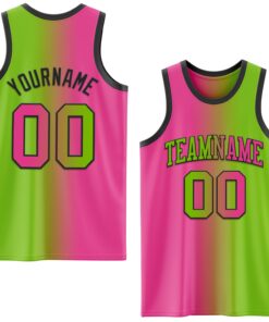 Custom Neon Green Pink-Black Authentic Gradient Fashion Basketball Jersey